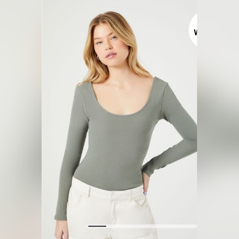 Forever 21 Cotton-Blend Scoop Bodysuit in TEA Size XS